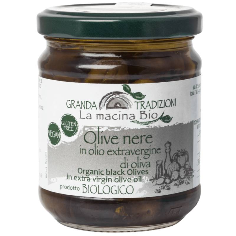 Bio Schwarze Oliven im Ganzen in nativem Olivenöl extra von Granda Traditioni