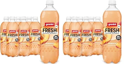granini FRESH Pfirsich (6 x 0,75l), Pfirsich-Erfrischungsgetränk, mit Kohlensäure, echte Früchte, wenig Kalorien, ohne Süßungsmittel, vegan (Packung mit 2) von Granini