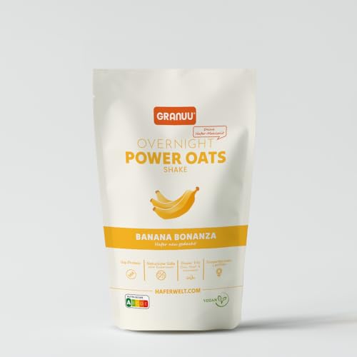 Haferwelt Overnight Power Oats Shake - Banana Bonanza (12 Packungen), 15g Protein, ohne Zuckerzusatz, Nutri-Score A, Vegan von Granuu