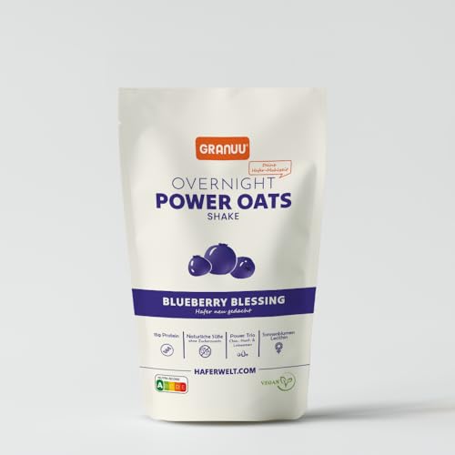 Haferwelt Overnight Oats (Power) Shake Blueberry Blessing (12 Packungen + 1 Gratis Shaker), 15g protein pro portion, Ohne Zuckerzusatz, Nutri-score A, Vegan von Granuu