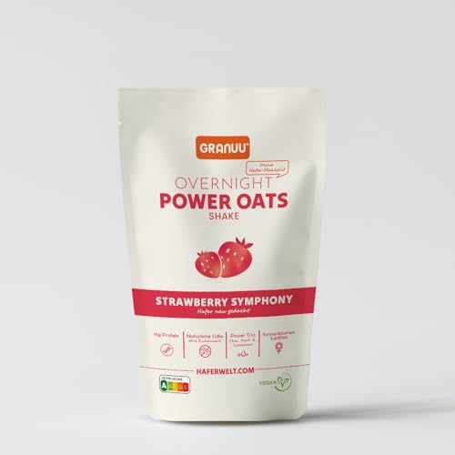 Haferwelt Overnight Oats (Power) Shake Strawberry Symphony (12 Packungen) -15g protein pro portion, Ohne Zuckerzusatz, Nutri-score A, Vegan von Granuu