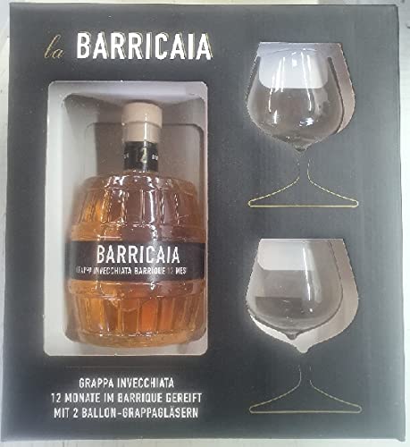 1 Geschenkbox La Barricaia Grappa a 0,5 L 40% vol inklusive 2 Gläser von Grappa