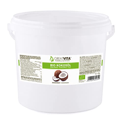 GreatVita Bio Kokosöl, Geschmacksneutral (desodoriert), 5000 ml im Eimer von GREAT VITA
