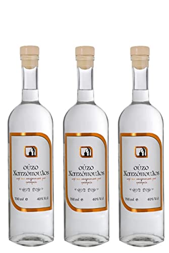 3x 700ml Ouzo Chatzopoulos 40% im Set - griechischer Traditions Anis Schnaps 3er Set + Probiersachet Olivenöl 10ml von Greek