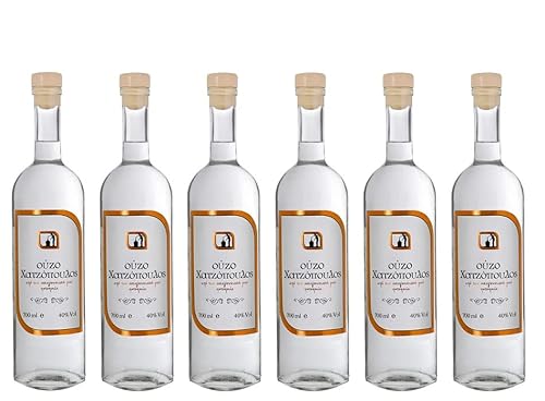 6x 700ml Ouzo Chatzopoulos 40% im Set - griechischer Traditions Anis Schnaps 6er Set + 2x Probiersachet Olivenöl 10ml von Greek