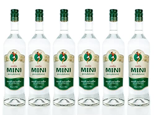 6x 700ml beliebter OUZO MINI Mytilini aus Lesbos - Anis Trester Schnaps Set + 2x10ml Sachet Olivenöl von Greek