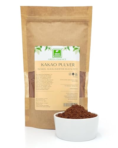 Dunkler Kakao Pulver alkalisiert von der Grünen Essenz - Kakaopulver 10-12% Fett Feinstem Aroma ideal für Getränke Backwaren ohne Zusätze (250 Gramm) von Green Essence