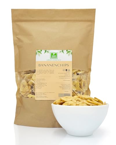 Bananenchips 1000 g von der Grünen Essenz - Bananen in Form von Chips 1kg - mit Kokosnussöl - ohne Konservierungsstoffe - ungeschwefelt - leicht gesüßt - ideal als Snack für zwischendurch von Green Essence