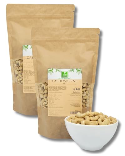 Cashewkerne 1kg (2 * 500g) von der Grünen Essenz - groß und knackig - Cashewnüsse naturbelassen - ganze Cashew Nüsse - unbehandelt und ohne Zusätze - hochwertiger Snack (1000 Gramm) von Green Essence