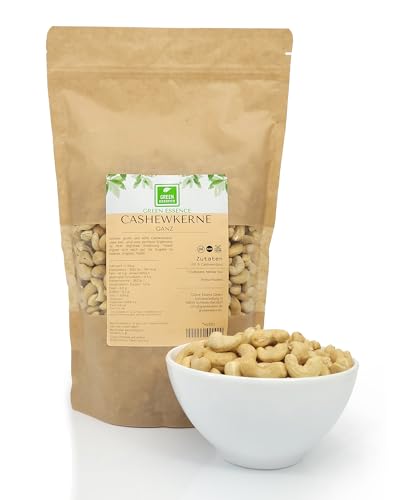 Cashewkerne 500g von der Grünen Essenz - groß und knackig - Cashewnüsse naturbelassen - ganze Cashew Nüsse - unbehandelt und ohne Zusätze - hochwertiger Snack (500 Gramm) von Green Essence