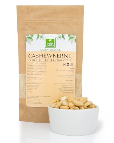 Cashewkerne geröstet und gesalzen 250g von der Grünen Essenz - Knusprig geröstete Cashewnüsse als leckerer salziger Snack - Vegan Cashews mit Salz - Natürlicher Keto-Snack (250 Gramm) von Green Essence