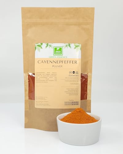 Cayenne Pfeffer gemahlen 250g von der Grünen Essenz - Cayennepfeffer Pulver 100% natürlich scharf Cayenne Chili Pfeffer - Pulver ohne Zusätze - scharfes Gewürz (250 Gramm) von Green Essence