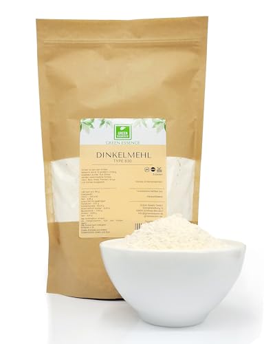 Dinkelmehl 1 kg von der Grünen Essenz - hochwertiges Mehl Type 630 - zum Backen für Kuchen oder Pizza - Bäckerqualität - Weißes Dinkelmehl (1 Kg) von Green Essence
