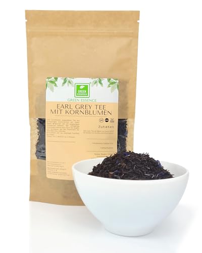 Earl Grey Tee mit Kornblumen 100g von der Grünen Essenz - Schwarzer Tee mit einem Hauch von Bergamotte - Ceylon Tee lose von hoher Qualität (100 Gramm) von Green Essence