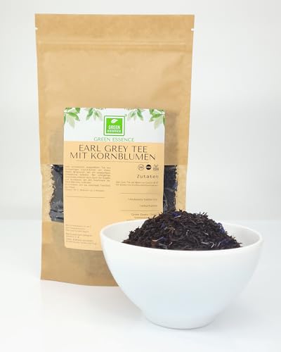 Earl Grey Tee mit Kornblumen 100g von der Grünen Essenz - Schwarzer Tee mit einem Hauch von Bergamotte - Ceylon Tee lose von hoher Qualität (100 Gramm) von Green Essence