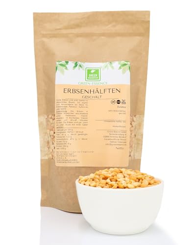 Erbsen gelb geschält 1kg von der Grünen Essenz - Erbsen getrocknet halbiert – getrocknete Bohnen - Hülsenfrüchte getrocknet – Gelbe Erbsen 1000g von Green Essence