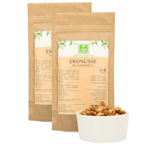 Erdnüsse in Karamell von der Grünen Essenz - Karamellisierte Nüsse - Erdnüsse geröstet - Kandierte Erdnusskerne als Party-Snack - Nüsse mit Karamellüberzug - Gebrannte Erdnusskerne (500 Gramm) von Green Essence