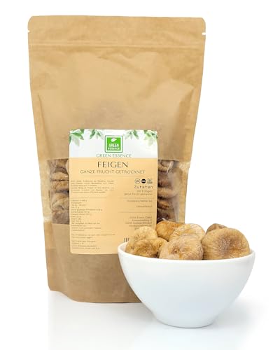 Feigen 500 g von der Grünen Essenz ganze Frucht getrocknet - Hochwertiger Snack mit natürlicher Süße - Sonnengetrocknet und vegan - für Müslis und Bowls - Trockenfrüchte (500 Gramm) von Green Essence