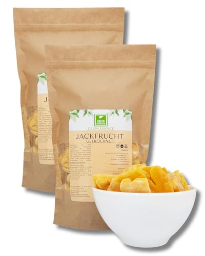 Getrocknete Jackfrucht 1000g (2 * 500g) der Grünen Essenz - Veganer Fleischersatz - Jackfruit Trockenfrüchte - Süßer Fruchtsnack - Jackfruit Chips - Vegane Süßigkeiten (1000 Gramm) von Green Essence