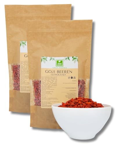Goji Beeren getrocknet 1000g (2 * 500g) von der Grünen Essenz - die Goji-Beeren ungeschwefelt - naturbelassen und unbehandelt - mit vielen Nährstoffen - ideal zu Müsli oder Joghurt (1000 Gramm) von Green Essence