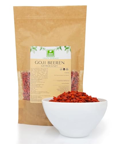 Goji Beeren getrocknet 500g von der Grünen Essenz - die Goji-Beeren ungeschwefelt - naturbelassen und unbehandelt - ohne Zusätze - mit vielen Nährstoffen - ideal zu Müsli oder Joghurt (500 Gramm) von Green Essence