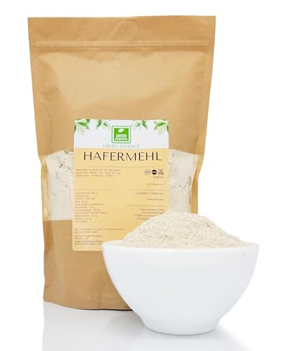 Hafermehl 1000g von der Grünen Essenz - natürliches Haferkornmehl 1kg - natürlich geeignet füt Brot und Haferkekse - Gemahlene Haferflocken - ohne Zusätze (1000 G) von Green Essence