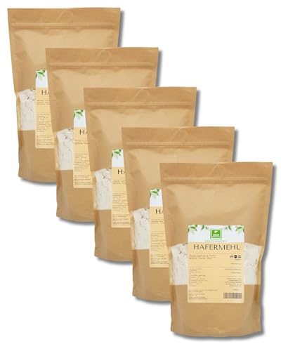 Hafermehl 5Kg von der Grünen Essenz - natürliches Haferkornmehl 5x1Kg - natürlich geeignet füt Brot und Haferkekse - Gemahlene Haferflocken - ohne Zusätze (5 Kg) von Green Essence