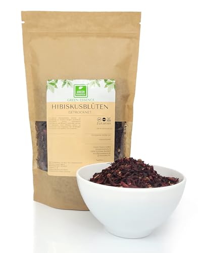 Hibiskusblüten ganze Blütenblätter getrocknet 250g von der Grünen Essenz - Hibiskustee - natürliche Hibiskus Blüten - Hibiskus Blüten ideal für Teemischungen (250 Gramm) von Green Essence