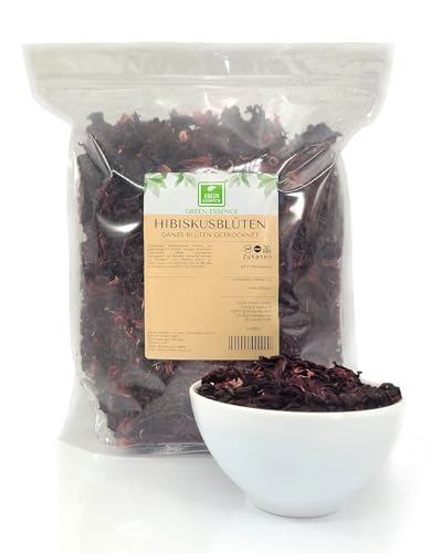 Hibiskusblüten - ganze Blütenblätter getrocknet von der Grünen Essenz 1000 g - Hibiskustee - natürliche Hibiskus Blüten für Hibiskustee - (1000 Gramm) von Green Essence