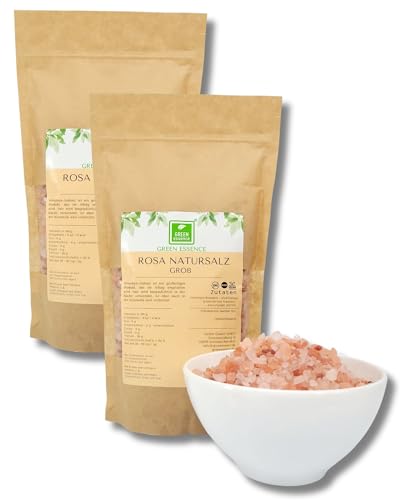Himalaya Salz rosa 2 kg (2 * 1kg) unjodiert grob Salt Range Pakistan von der Grünen Essenz - Steinsalz - Kritallsalz in Premium Qualität - naturbelassen - unbehandelt (2 Kg) von Green Essence