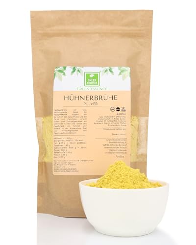 Hühnerbrühe ohne künstliche Zusatzstoffe von der Grünen Essenz - Hühner Brühe Pulver glutenfrei – Suppenpulver ohne Glutamat - Geflügelbrühe Bouillon - Hühnerbouillon (500 Gramm, Hühner) von Green Essence
