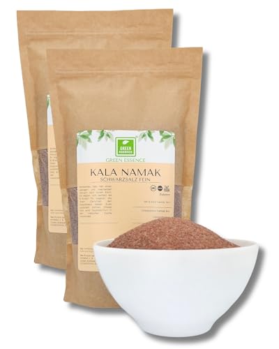 Kala Namak Salz Fein 1000g (2 * 500g) von der Grünen Essenz - Steinsalz - naturbelassenes Schwarzsalz mit hohem Schwefelgehalt und mit spezifischem Aroma von Eiern (1000 Gramm) von Green Essence