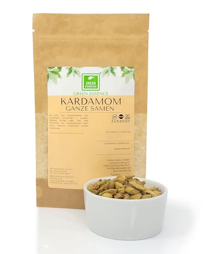 Kardamom 100g grün ganz von der Grünen Essenz - Gewürz mit süßlich-scharfem Aroma für herzhafte und süße Speisen - Kardamomkapseln - Kardamom ganz zum Würzen, Kochen und Backen von Green Essence