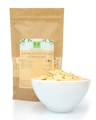 Knoblauchflocken getrocknet 100g von der Grünen Essenz - aromatisches Gewürz zum Kochen - Knoblauch ohne Konservierungsstoffe - Knoblauchchips ohne Glutamat von Green Essence