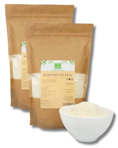Kokosraspeln 1kg (2x500g) von der Grünen Essenz - natürliche Kokosnussflocken für vielseitige Anwendungen - Kokosflocken ohne Zusätze - 100% rein und naturbelassen (1000 Gramm) von Green Essence