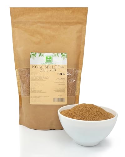 Kokosnuss Palmzucker 1 kg von der Grünen Essenz - alternativer Süßstoff - Süßungsmittel - Kokosblütenzucker vegan - Kokoszucker mit feiner Karamellnote - unraffiniert brauner Zucker von Green Essence