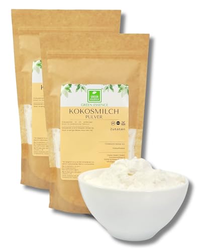 Kokosnussmilchpulver 1000 g (2*500g) von der Grünen Essenz - Kokos Milch Pulver getrocknet - Vegan - Proteinpulver - für pflanzliche und laktosefreie Getränke - vegane Milch ohne Zucker (1000 Gramm) von Green Essence