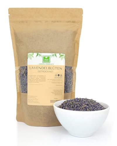 Lavendel getrocknete Blüten 100g von der Grünen für Lavendelsäckchen gegen Motten Lavendel Tee - Lavendel Blüten vielseitig einsetzbar (100 Gramm) von Green Essence