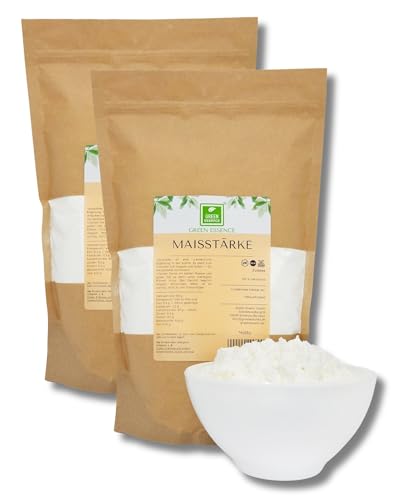 Maisstärke Pulver 1000g (2*500g) von der Grünen Essenz - Natürlich glutenfreie Maisstärkepulver zum Andicken von Saucen, Suppen, Puddings und Desserts - Maizena ideales Verdickungsmittel (1000 Gramm) von Green Essence