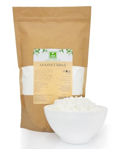 Maisstärke Pulver 500g von der Grünen Essenz - Natürlich glutenfreie Maisstärkepulver zum Andicken von Saucen, Suppen, Puddings und Desserts - Maizena ideales Verdickungsmittel (500 Gramm) von Green Essence