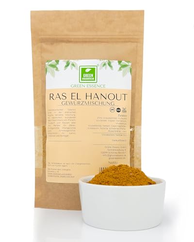 Marokkanisches Gewürz Ras El Hanout 100g von der Grünen Essenz - Raz Mischung aus natürlichen Gewürzen - unverzichtbar für Hammel-, Lamm- und Geflügelgerichte - für Tajine, Harira, Kebab (100 Gramm) von Green Essence