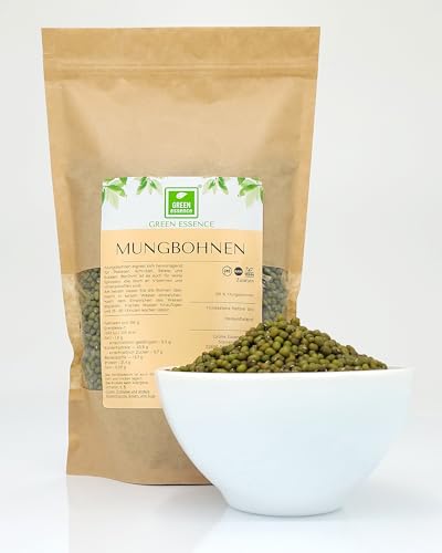 Mungbohnen 1kg von der Grünen Essenz - Mungobohnen getrocknet - Bohnen - vegan - Proteinquelle - Ballaststoffquelle - Rohkostqualität - grüne Mungbohnen 1000g von Green Essence