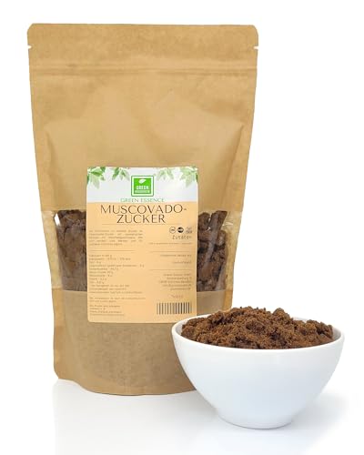 Muscovado Rohrzucker - unraffiniert 1kg von der Grünen Essenz - Naturprodukt für köstliches Backen und Würzen - brauner Zucker naturbelassen - Muscovado Vollrohrzucker von Green Essence