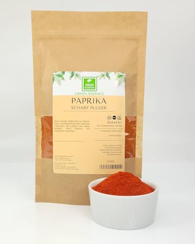 Paprika Gewürz rosenscharf 250 g von der Grünen Essenz - gemahlenes Paprikapulver - scharfes Paprikagewürz - Paprika Pulver scharf - das Gewürz für aromatische Geschmackserlebnisse (250 Gramm) von Green Essence