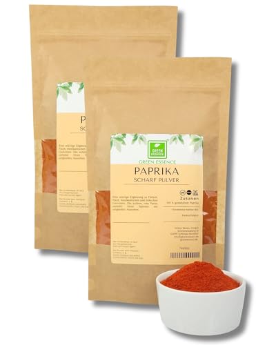 Paprika Gewürz rosenscharf 500g (2*250g) von der Grünen Essenz - gemahlenes Paprikapulver - scharfes Paprikagewürz - Paprika Pulver scharf - das Gewürz für aromatische Geschmackserlebnisse (500 Gramm) von Green Essence