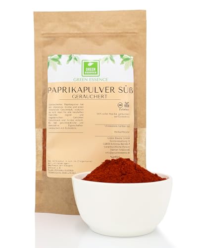 Paprikapulver edelsüß geräuchert von der Grünen Essenz – Räucherpaprika - Paprikagewürz geräuchert - Smoked Paprika BBQ Rub - Paprika geräuchert (250 Gramm) von Green Essence