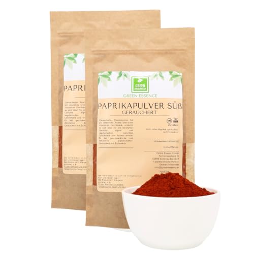 Paprikapulver edelsüß geräuchert von der Grünen Essenz – Räucherpaprika - Paprikagewürz geräuchert - Smoked Paprika BBQ Rub - Paprika geräuchert (500 Gramm) von Green Essence
