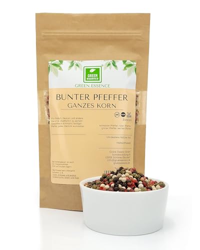 Pfeffer Bunte Körner ganz 500g von der Grünen Essenz - eine Mischung aus 4 Pfeffersorten - Premium Qualität Pfefferkörner bunt- aromatische Gewürzmischungen - Pfefferkörner für die Mühle (500 Gramm) von Green Essence