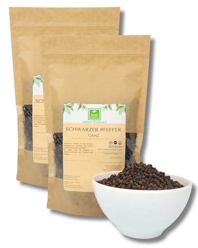 Pfeffer Körner von der Grünen Essenz - Pfeffersorten - Premium Qualität Pfefferkörner bunt- aromatische Gewürzmischungen - Pfefferkörner für die Mühle (Schwarze Pfefferkörner) von Green Essence