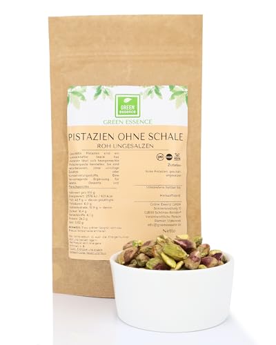 Pistazien ungesalzen geschält von der Grünen Essenz – Pistazienkerne ohne Schale ungesalzen -naturbelassen - gehackte Pistazien zum Backen halbiert und ganze (1 Kilogramm) von Green Essence